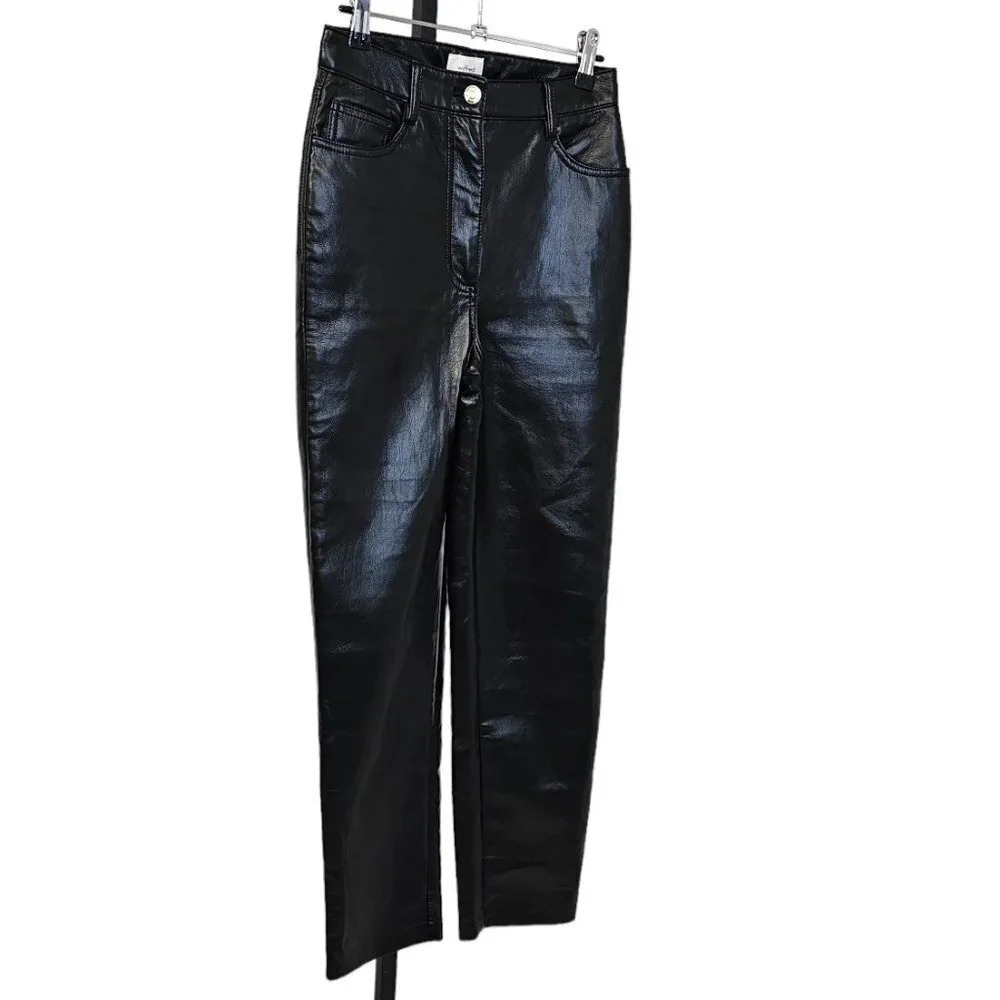 Aritzia Wilfred Melina Pant Black Vegan Leather High Waist Straight Leg Size  2 - Picture 3 of 9